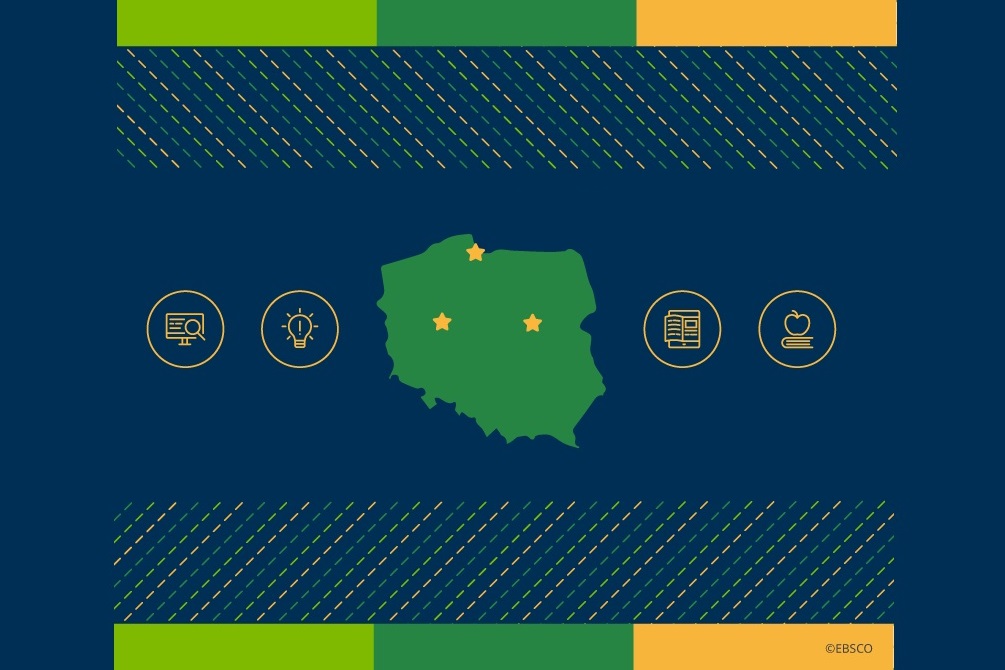 zielona mapa polski na granatowym tle z logiem EBSCO