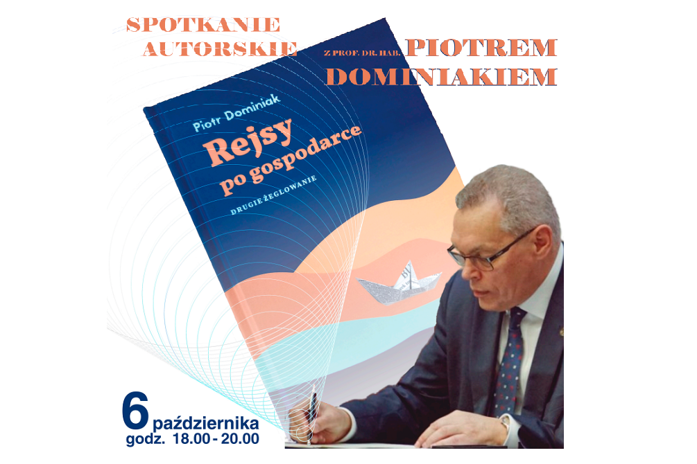 Mężczyzna (Piotr Dominiak) podpisujący swoją książkę