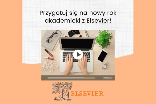 zbliżenie na ręce położone na klawiaturze laptopa i napis "Przygotuj się na nowy rok akademicki z Elsevier"