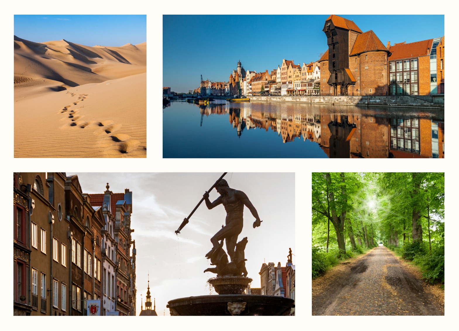 kolaż zdjęć z widokami Gdańska i regionu