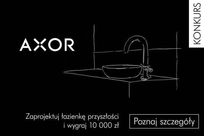 Na czarnym tle napis AXOR, zaprojektuj łazienkę przyszłości i wygraj 10 tysięcy złotych