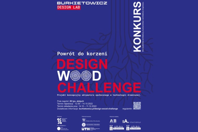 design wood challenge - granatowy plakat konkursu 