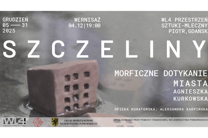 Grafika promująca wystawę SZCZELINY | morficzne dotykanie miasta przygotowaną przez Agnieszkę Kurkowską z WAPG