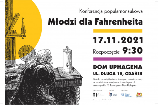Plakat promujący konferencję popularnonaukową w Domu Uphagena 17.11.2021