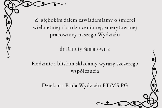 Zawiadomienie o śmierci dr Danuty Samatowicz