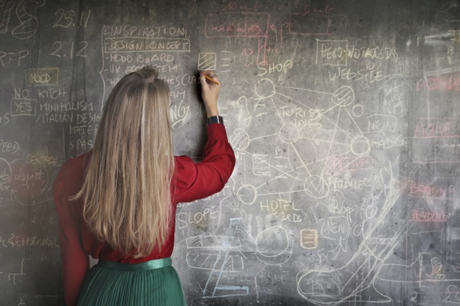 Woman writing on a blackboard