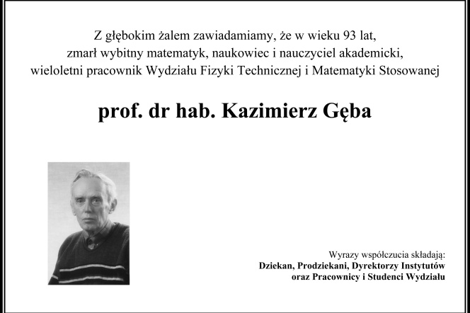 Pożegnanie - prof. dr hab. Kazimierz Gęba 