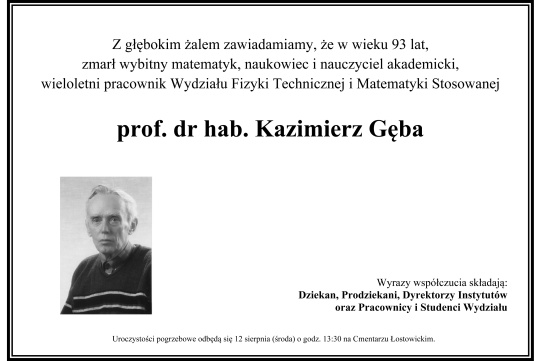 Pożegnanie - prof. dr hab. Kazimierz Gęba 