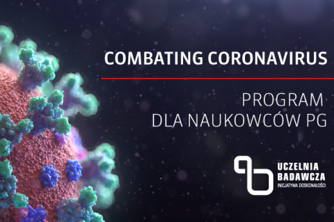 Na banerze cząsteczka koronawirusa i nazwa programu dla naukowców :Combating Coronavirus 