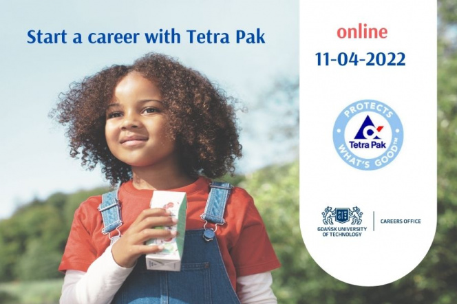 Plakat do spotkania online studentów z firma Tetra Pak