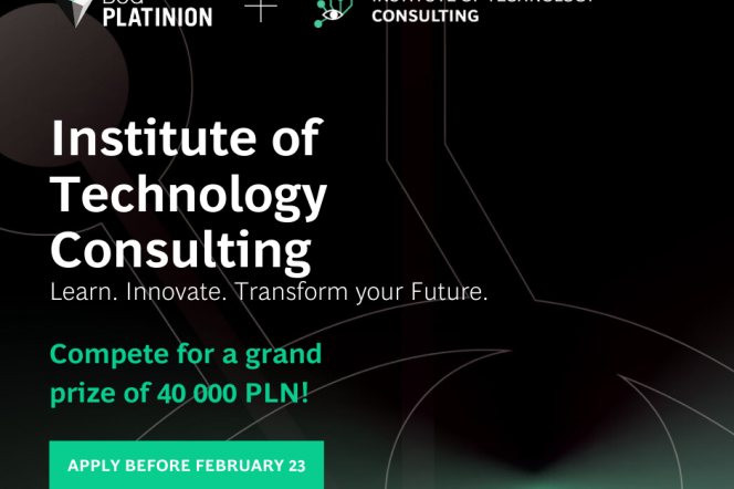 Na czarnym tle znajduje się informacja o konkursie