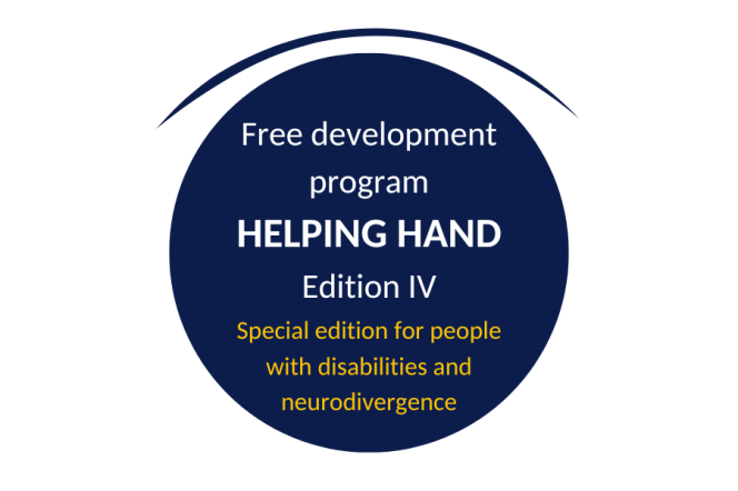 Na zdjęciu na granatowym tle informacja o projekcie