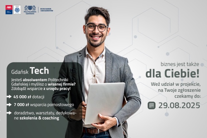 Na zdjęciu mężczyzna i informacja o projekcie