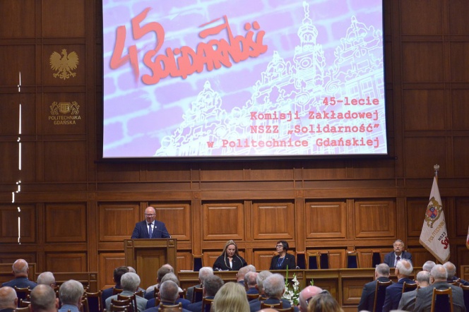 Prof. Krzysztof Wilde, rektor PG podczas obchodów 45. rocznicy powstania NSZZ „Solidarność” w PG. Fot. Krzysztof Krzempek/PG