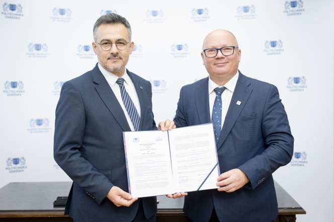 Na zdjęciu: prof. dr Naci Çağlar, rektor BTU oraz prof. Krzysztof Wilde, rektor PG. Fot. Łukasz Głowala/PG