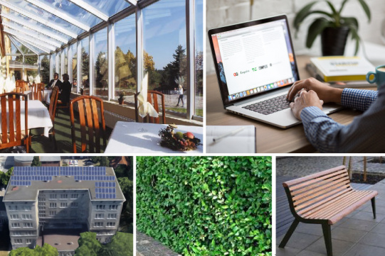 Grafika przedstawia kolaż zdjęć/wizualizacji zwycięskich projektów