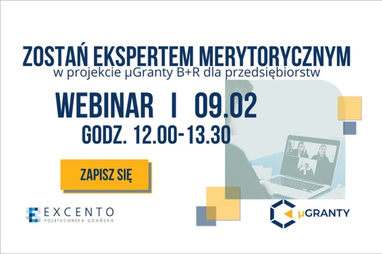 Grafika z infomacjami dot. webinaru - tytułem, datą, godzinami, z rysunkiem laptopa