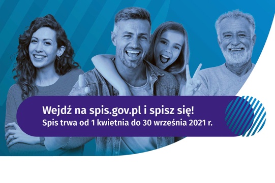 grafika z uśmiechniętymi ludźmi i zdaniem zachęcającym do udziale w spisie