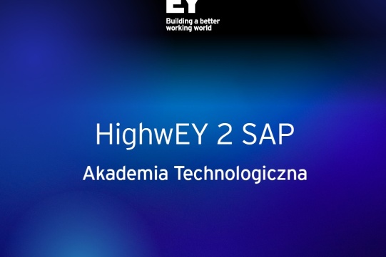 na granatowym tle znajduje się napis reklamujący program