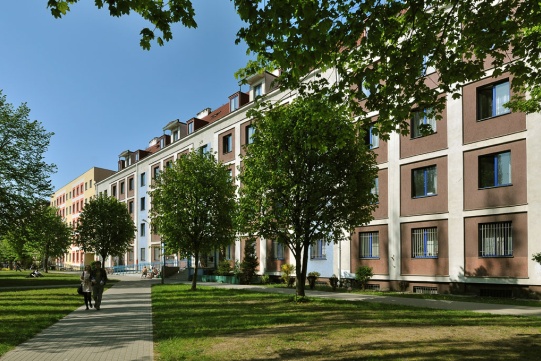 The photo shows the dormitory building in the Wyspiański estate.