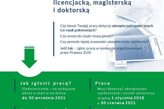 Na zdjęciu widoczna jest informacja o konkursie napisana na biało zielonym tle.