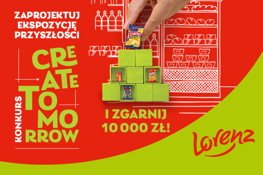 Na zdjęciu na czerwono zielonym tle znajduje się informacja o konkursie.