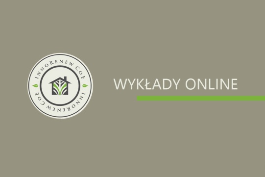 Szara grafika z napisem wykłady online 