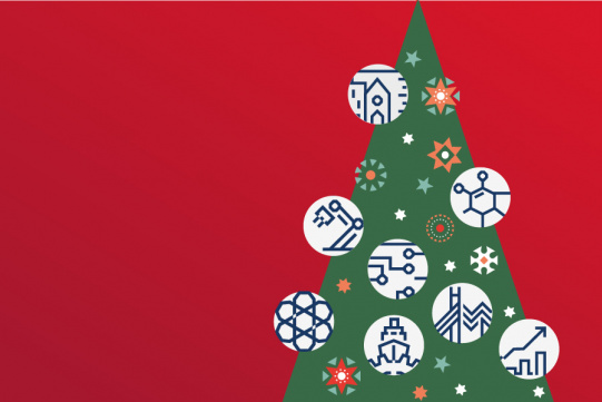zielona choinka na czerwonym tle 