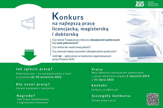 Konkurs Prezesa Zakładu Ubezpieczeń Społecznych na najlepszą pracę licencjacką, magisterską oraz doktorską z zakresu ubezpieczeń społecznych