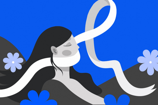 Biała wstążka oplatająca twarz dziewczyny 