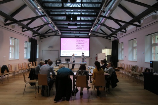 Na zdjęciu widać grupę osób w sali na szkoleniu