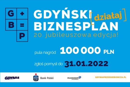 Na zdjęciu na niebieskim tle znajduje się informacja o konkursie.