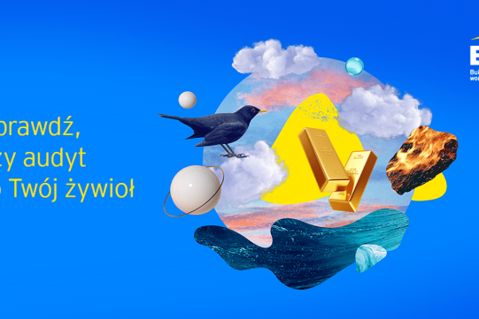 Na zdjęciu na niebieskim tle widoczny jest ptak w chmurze oraz informacja o konkursie.