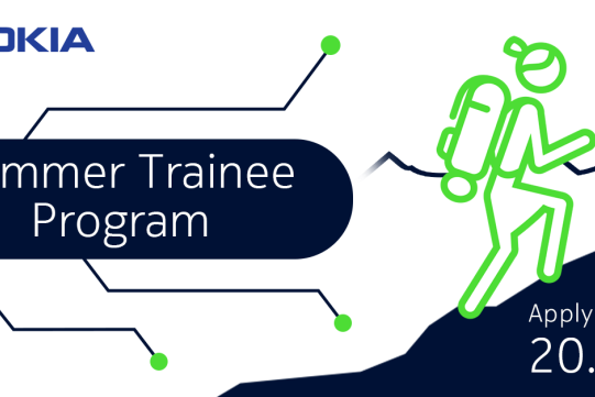 Na zdjęciu znajduje się zielony ludzik biegnący po schodach oraz informacja o programie.