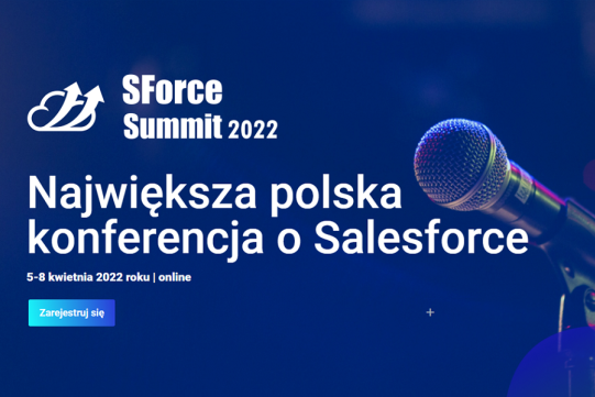 Na zdjęciu na granatowym tle znajduje się informacja o konferencji.