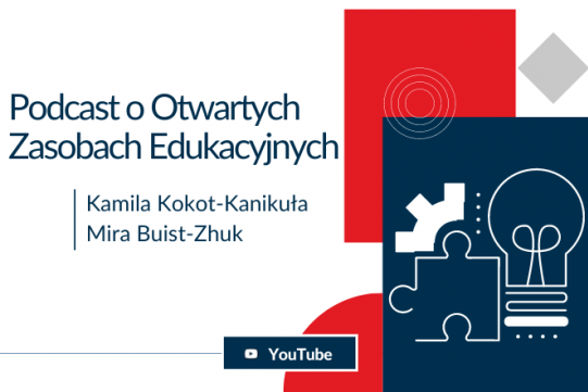 infografika i napis podcast o Otwartych Zasobach Edukacyjnych 