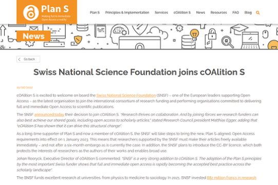 SNSF dolacza do cOAlition S