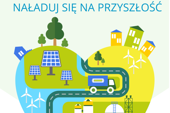 Na plakacie, na białym tle widoczna jest grafika związana z tematyką stażu