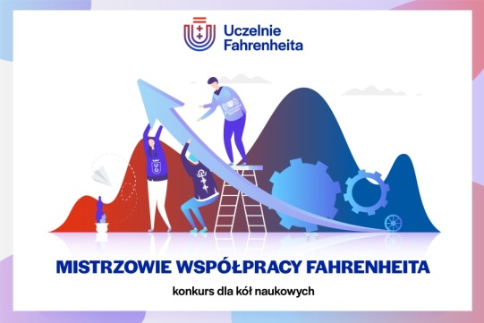 Grafika na białym tle góry, po górach wspinający się studenci trzech uczelni