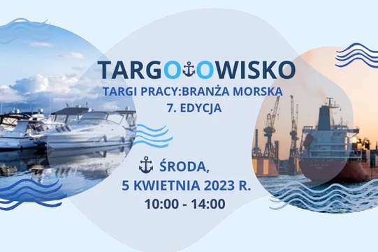 Na błękitnym tle dwa obrazki przedstawiające statki. Po środku napis TARGOiOWISKO
