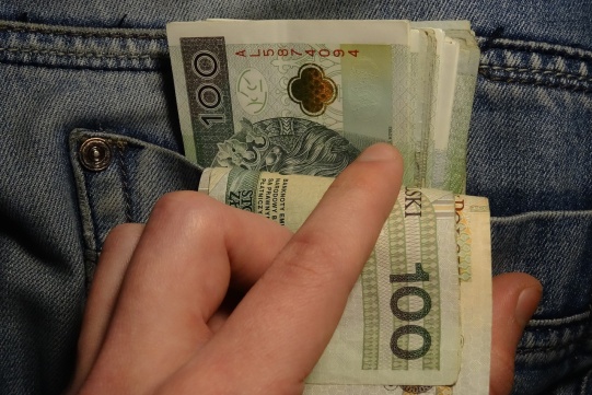 Bunch of banknotes in the pocket.