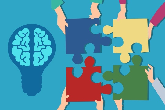 zdjęcie przedstawiające mózg i 4 puzzle