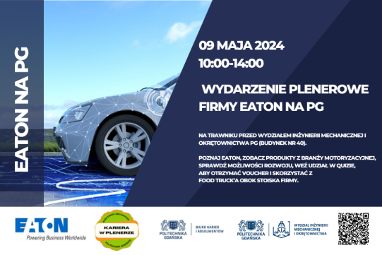 Na plakcie, na tle niebieskiegoi nieba widoczny jest przód szarego samochodu osobowego oraz informacje na temat spotkania