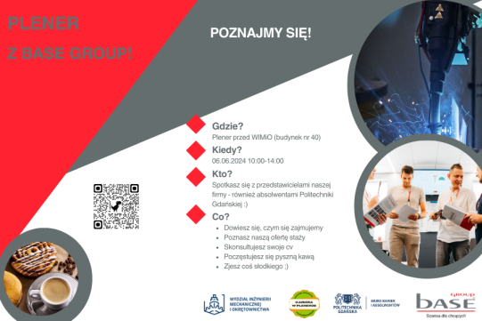 Na plakacie widnieje czerwono-szaro-białe tło, na którym widoczni sa młodzi ludzie trzymający w ręku dokumenty oraz zdjęcie spawarki bądź lutownicy. Dodatkowo na palkacie znajdują się informacje na temat spotkania