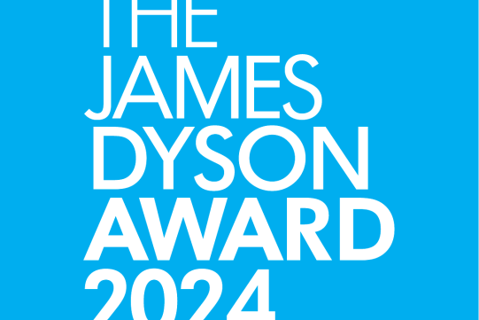 Na plakacie, na niebeiskim tle umieszczony jest napis The janems Dyson Award 2024