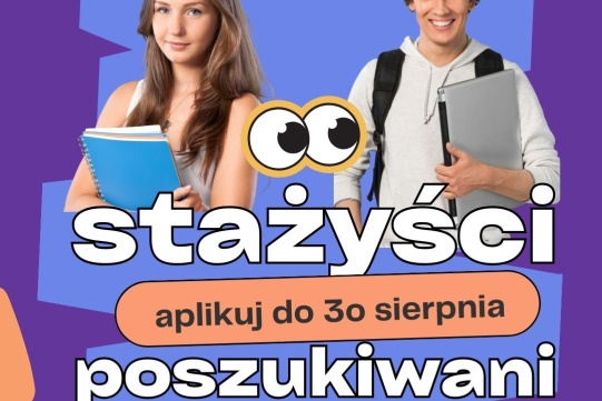 Na plakacie widoczna jest dwójka młodych ludzi kobieta i mężczyzna promujących stąz w Komisji Europejskiej