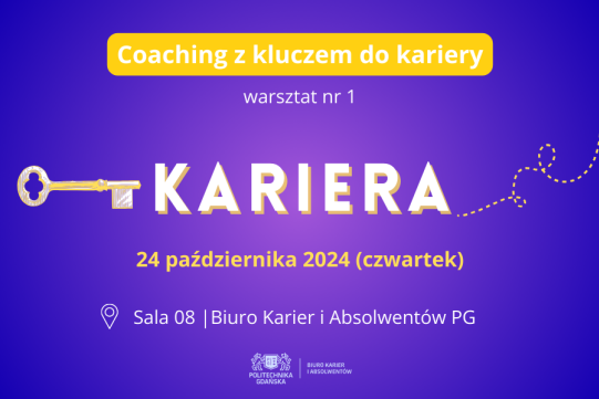 Na zdjęciu na fioletowym tle znajduje się informacja o warsztacie