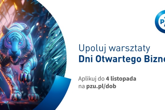 Na zdjęciu znajduje się informacja o konkursie oraz po lewej stronie tygrys