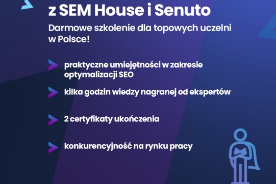 Na zdjęciu na fioletowym tle znajduje się informacja o projekcie
