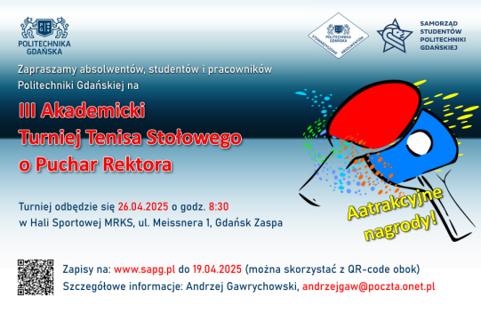 Na zdjęciu informacja o turnieju oraz dwie paletki do tenisa stołowego